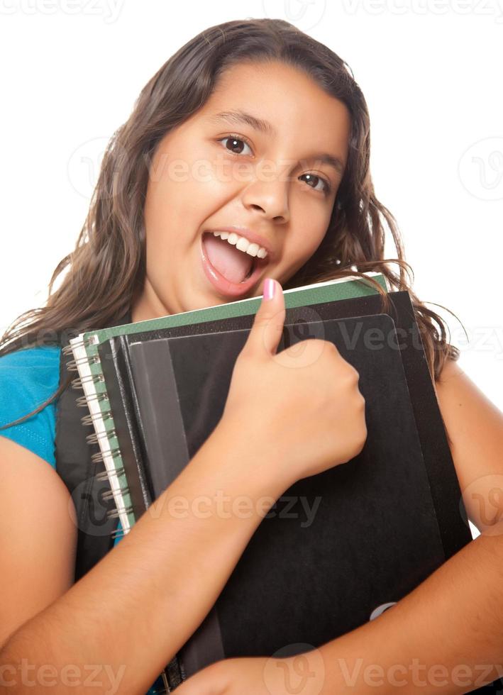 Pretty Hispanic Girl with Books and Backpack photo