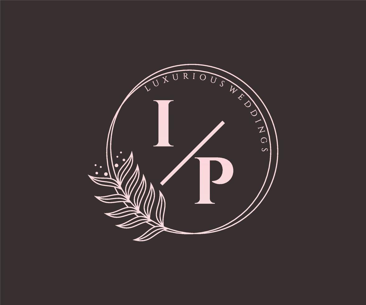 IP Initials letter Wedding monogram logos template, hand drawn modern minimalistic and floral templates for Invitation cards, Save the Date, elegant identity. vector
