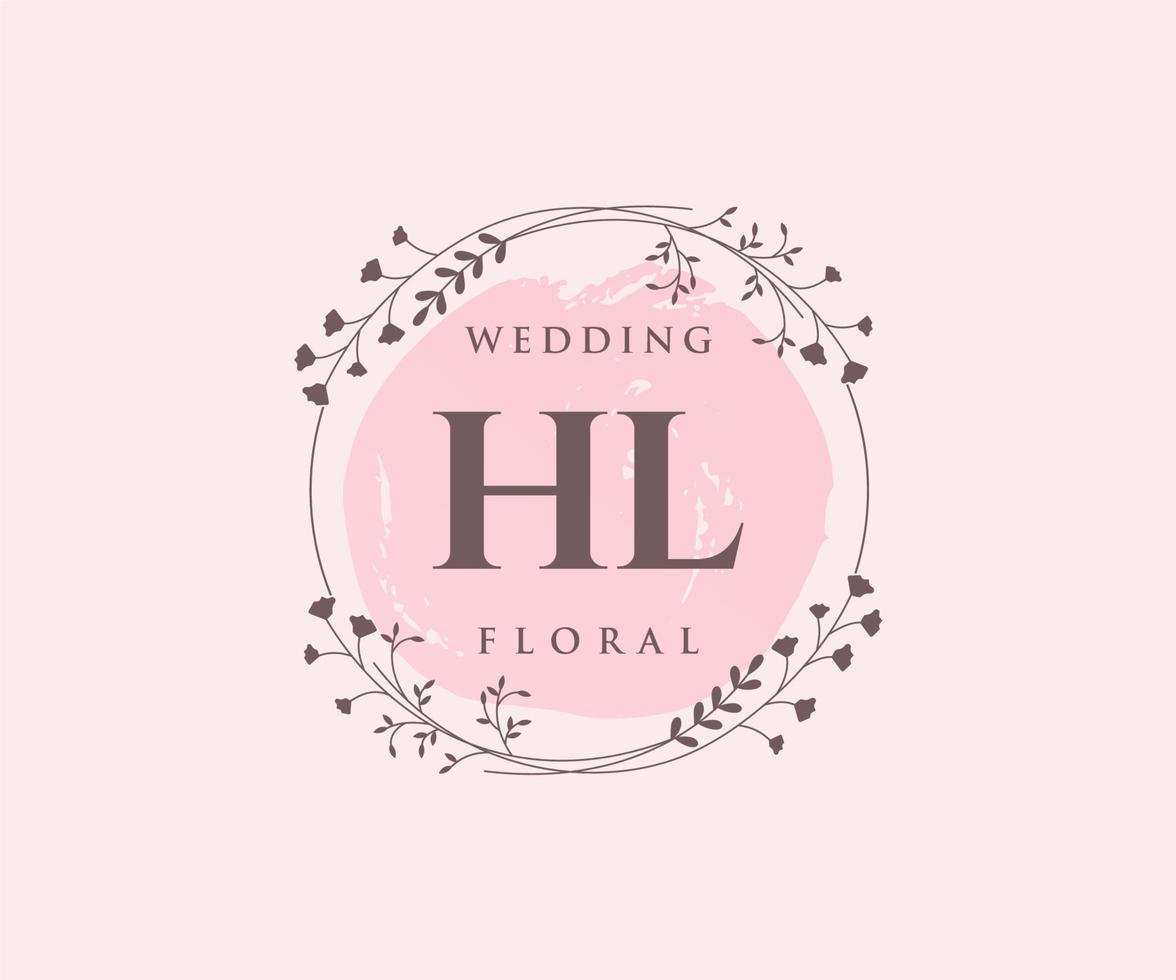 HL Initials letter Wedding monogram logos template, hand drawn modern minimalistic and floral templates for Invitation cards, Save the Date, elegant identity. vector