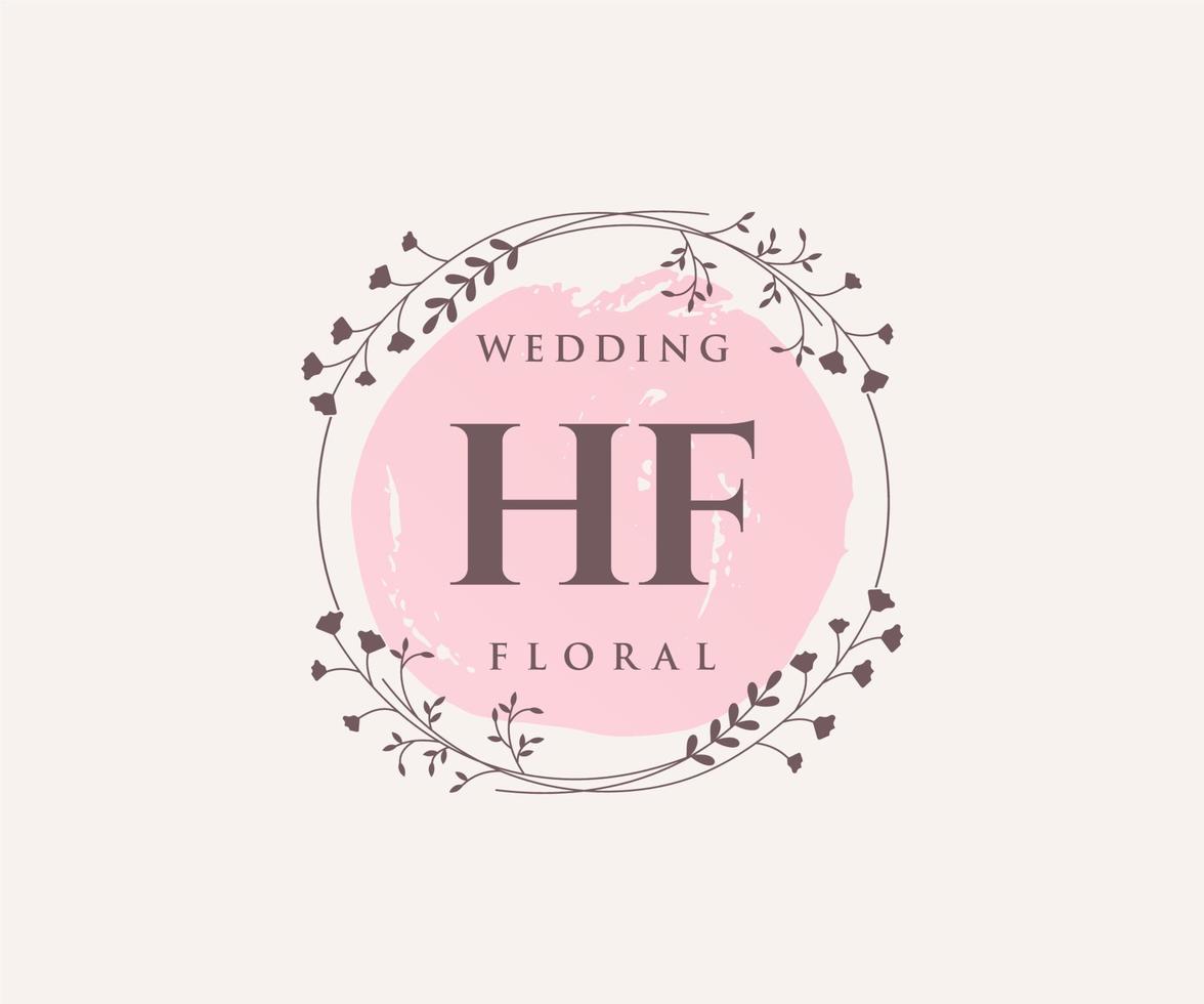 HF Initials letter Wedding monogram logos template, hand drawn modern minimalistic and floral templates for Invitation cards, Save the Date, elegant identity. vector