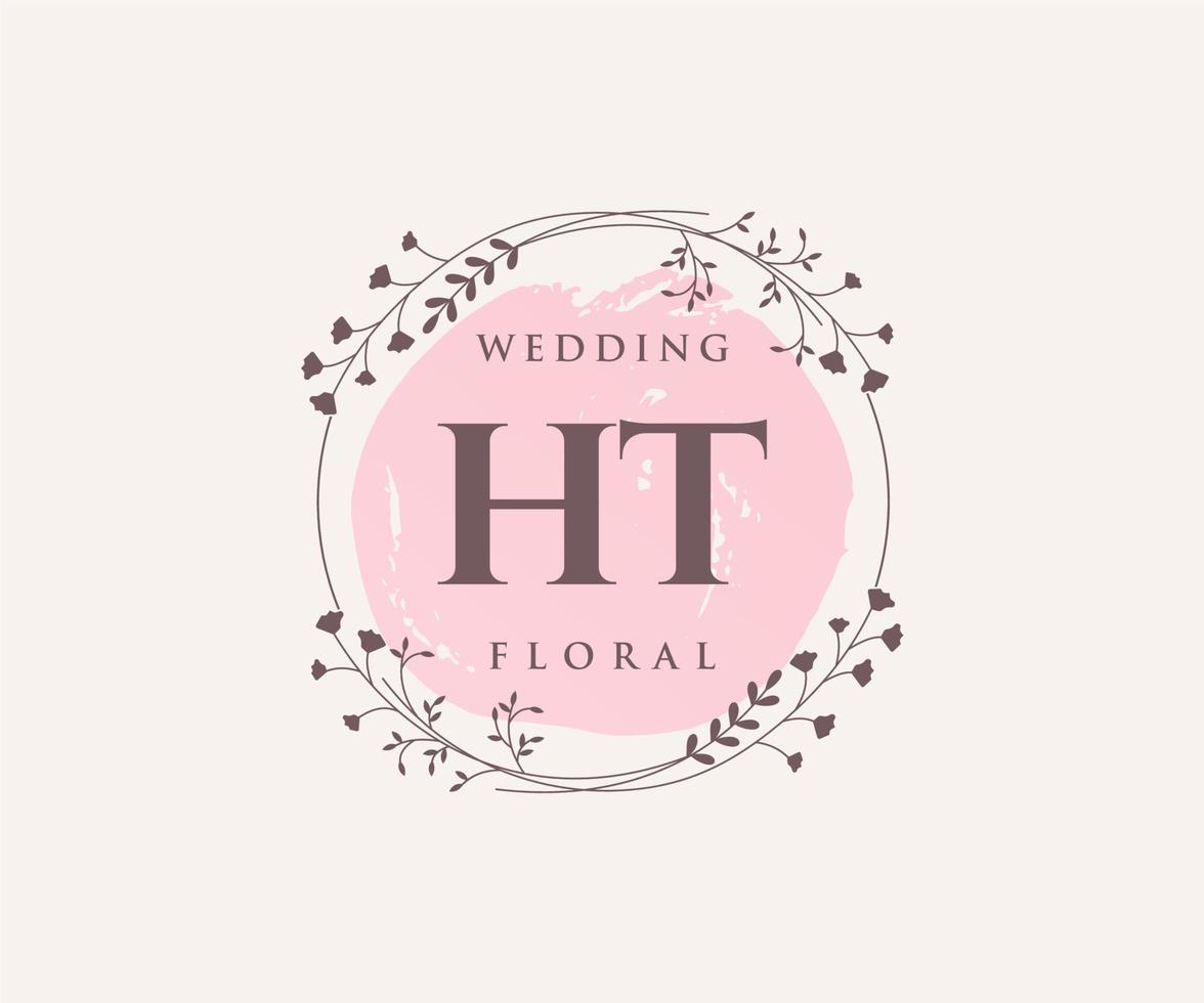 HT Initials letter Wedding monogram logos template, hand drawn modern minimalistic and floral templates for Invitation cards, Save the Date, elegant identity. vector