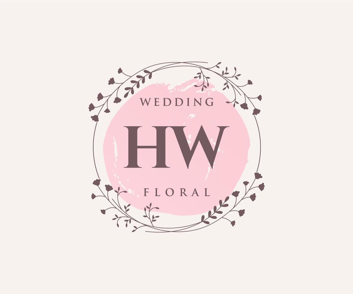 HW Initials letter Wedding monogram logos template, hand drawn modern minimalistic and floral templates for Invitation cards, Save the Date, elegant identity. vector