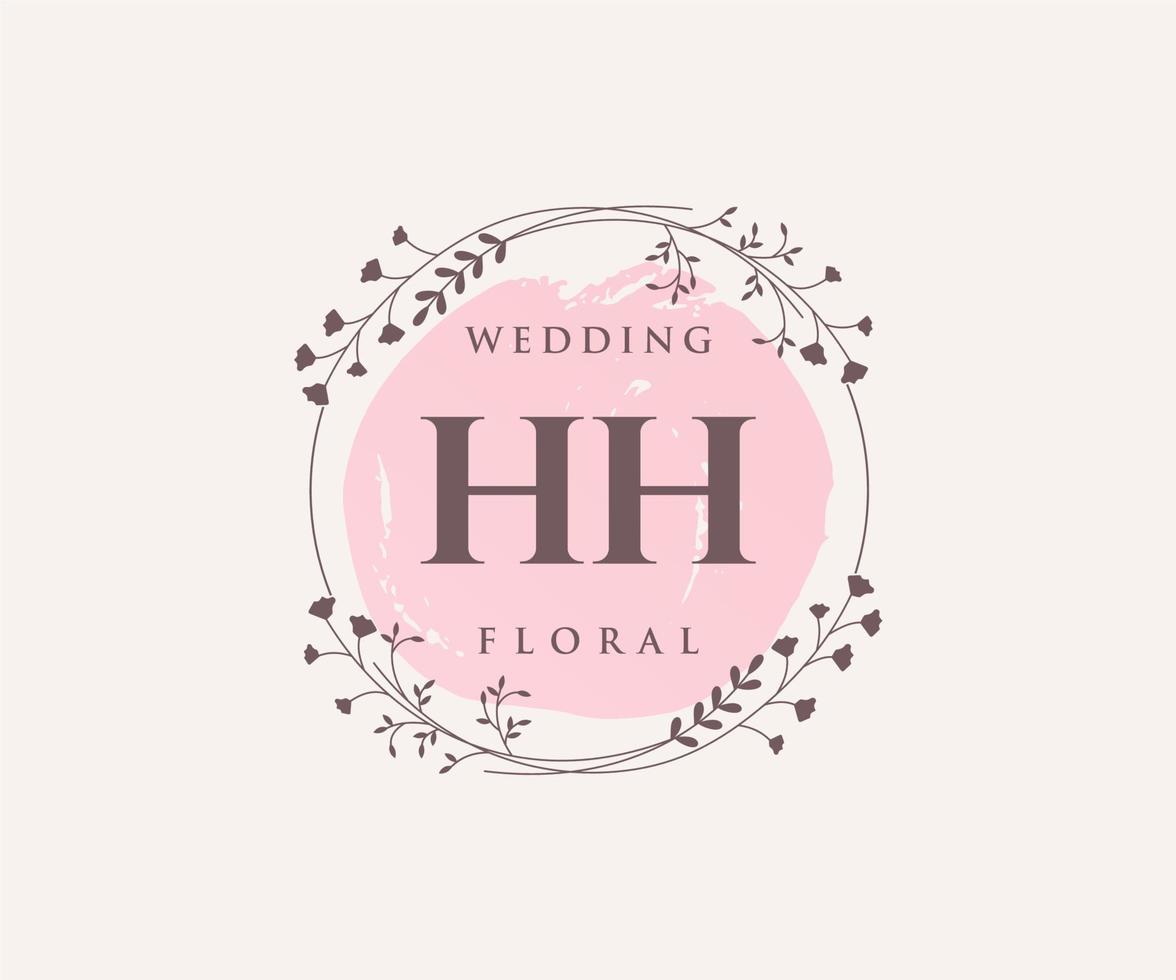 HH Initials letter Wedding monogram logos template, hand drawn modern minimalistic and floral templates for Invitation cards, Save the Date, elegant identity. vector