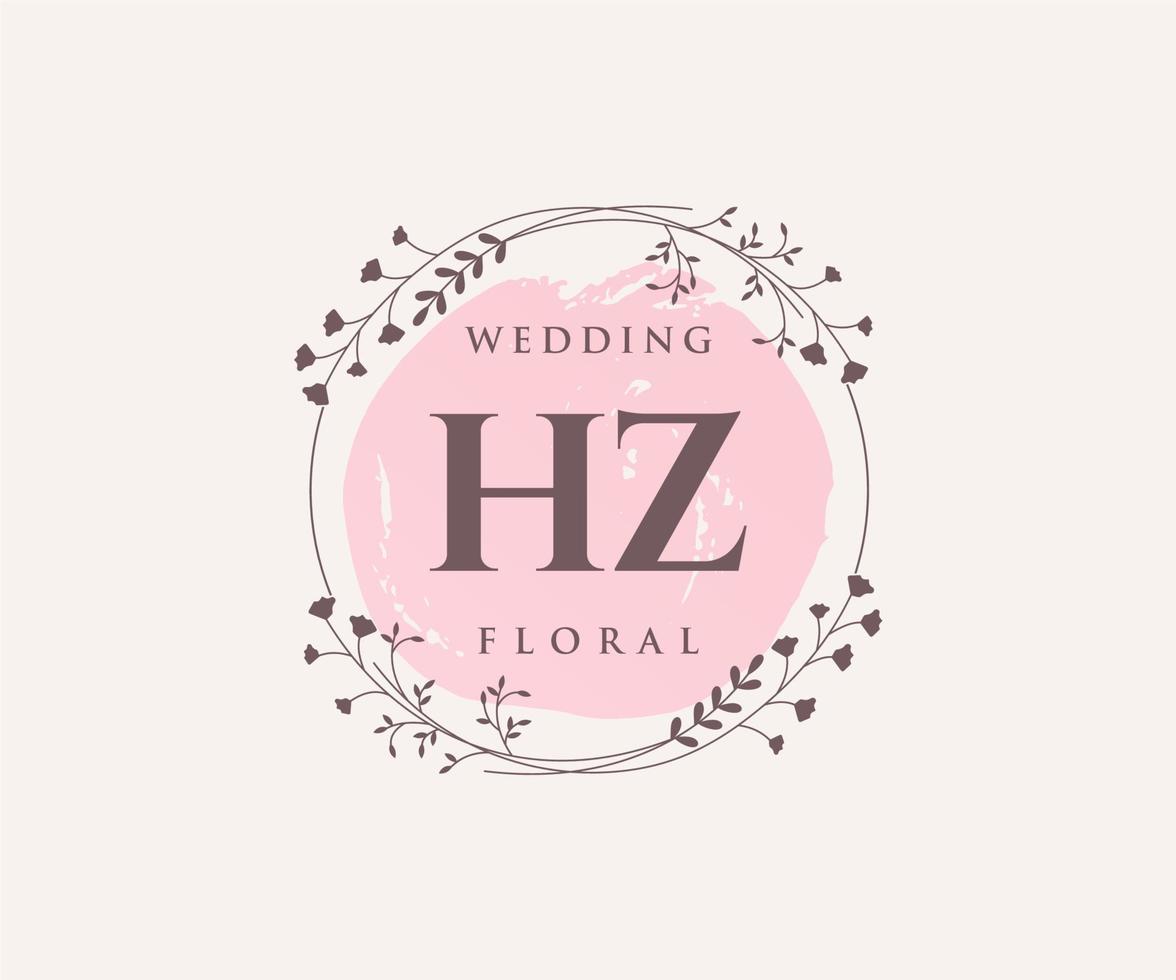 HZ Initials letter Wedding monogram logos template, hand drawn modern minimalistic and floral templates for Invitation cards, Save the Date, elegant identity. vector