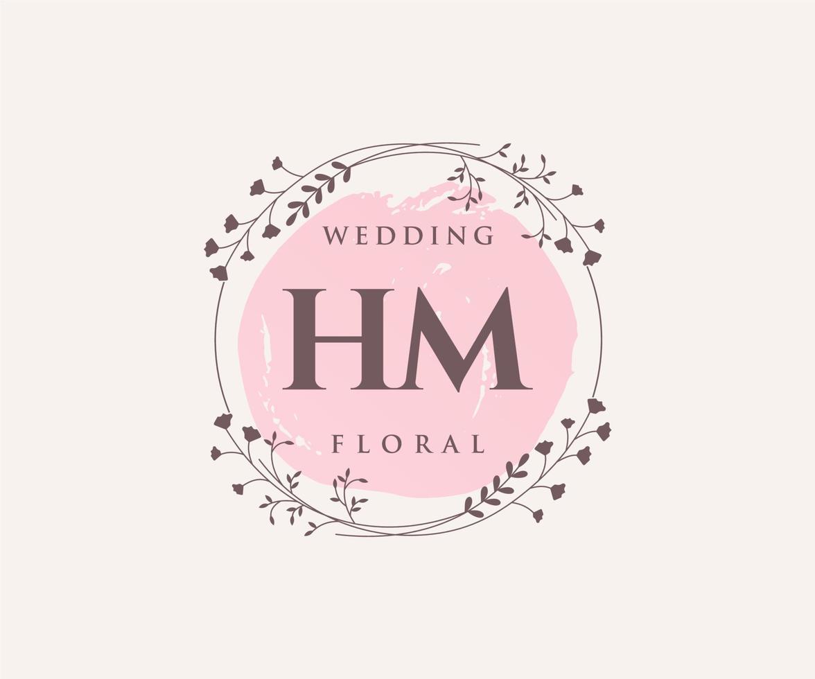 HM Initials letter Wedding monogram logos template, hand drawn modern minimalistic and floral templates for Invitation cards, Save the Date, elegant identity. vector