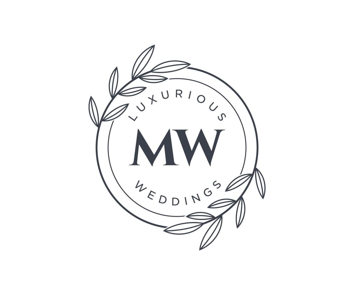 MW Initials letter Wedding monogram logos template, hand drawn modern minimalistic and floral templates for Invitation cards, Save the Date, elegant identity. vector