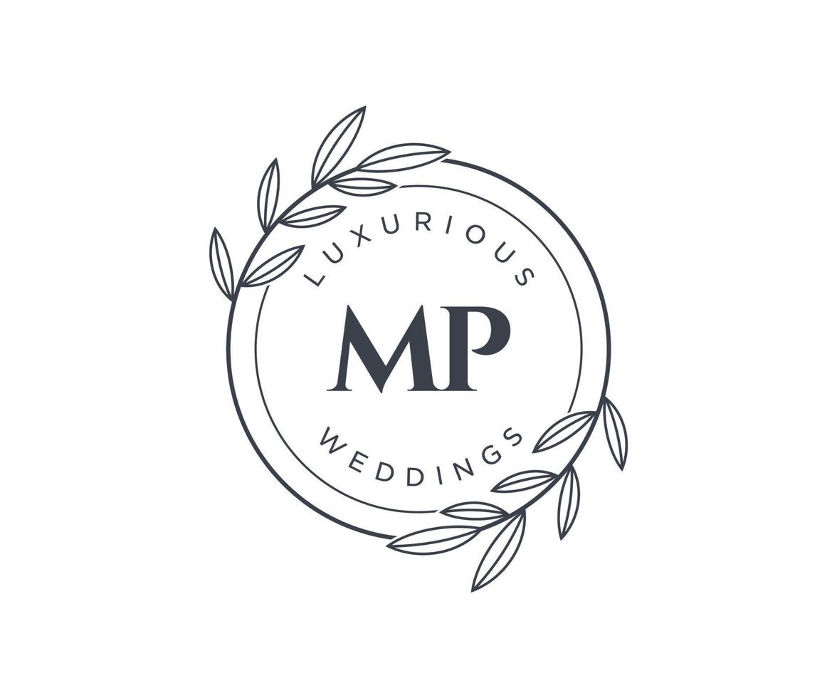 MP Initials letter Wedding monogram logos template, hand drawn modern minimalistic and floral templates for Invitation cards, Save the Date, elegant identity. vector