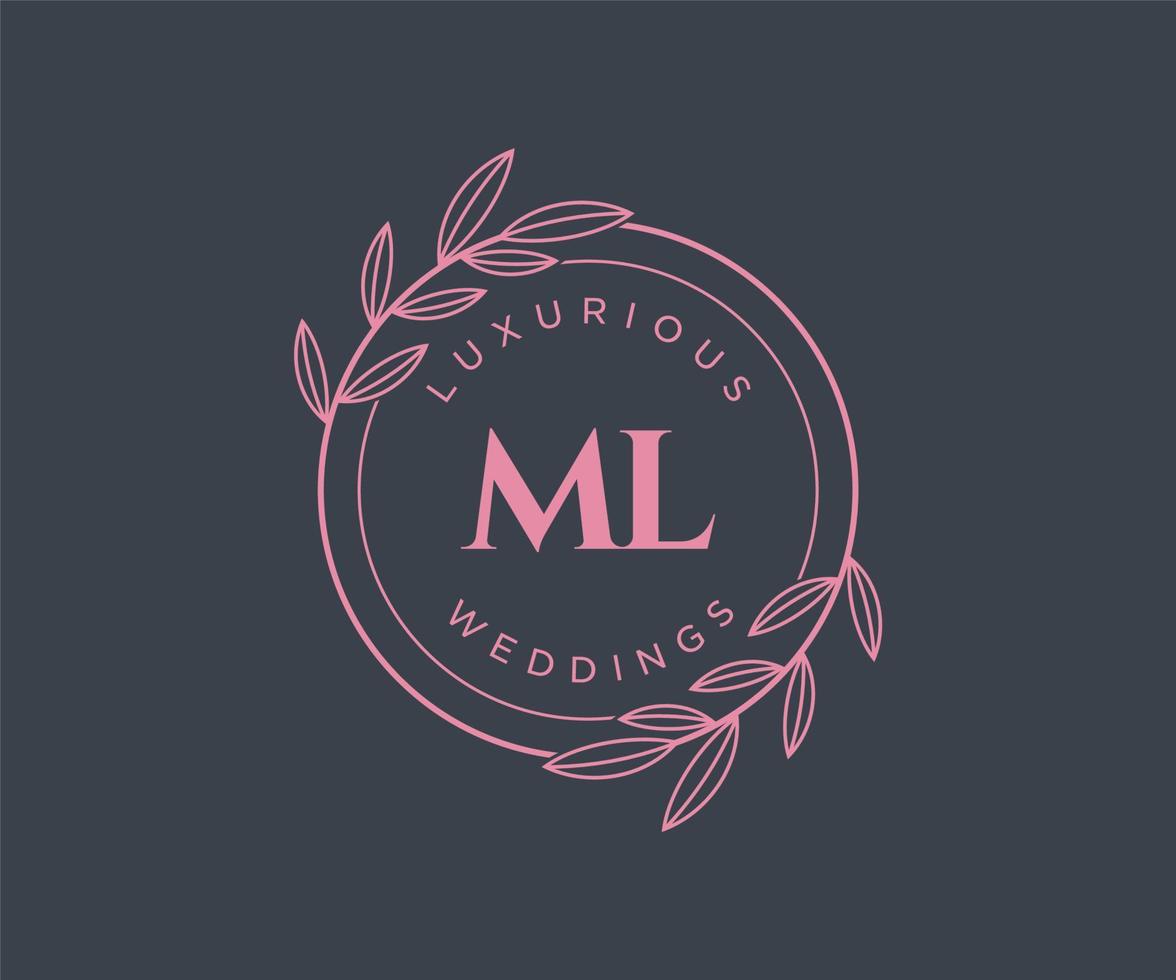 ML Initials letter Wedding monogram logos template, hand drawn modern minimalistic and floral templates for Invitation cards, Save the Date, elegant identity. vector