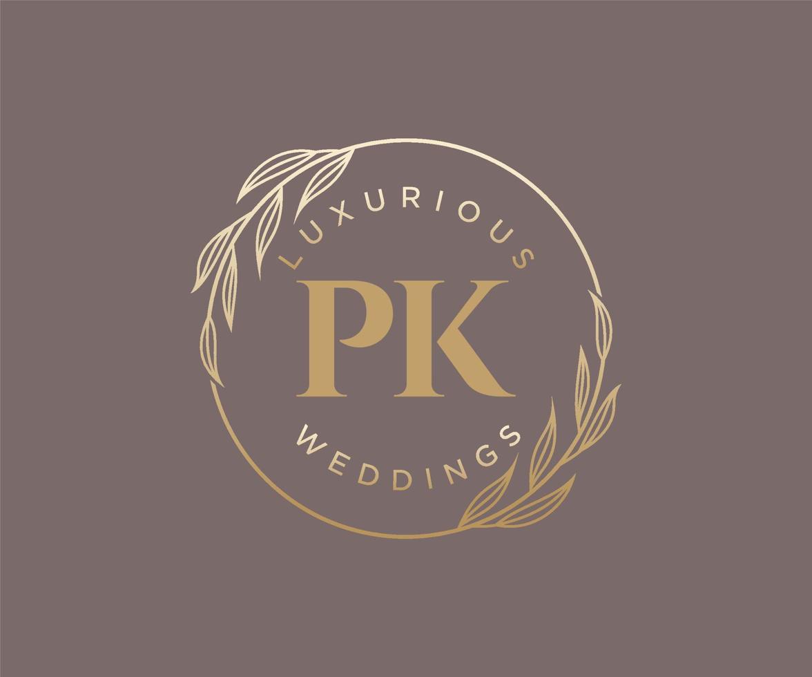 PK Initials letter Wedding monogram logos template, hand drawn modern minimalistic and floral templates for Invitation cards, Save the Date, elegant identity. vector