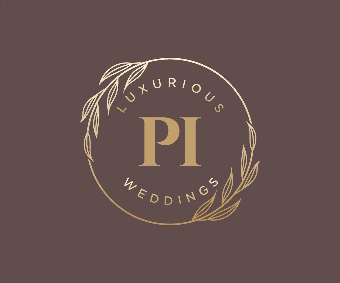 plantilla de logotipos de monograma de boda con letras iniciales pi, plantillas florales y minimalistas modernas dibujadas a mano para tarjetas de invitación, guardar la fecha, identidad elegante. vector