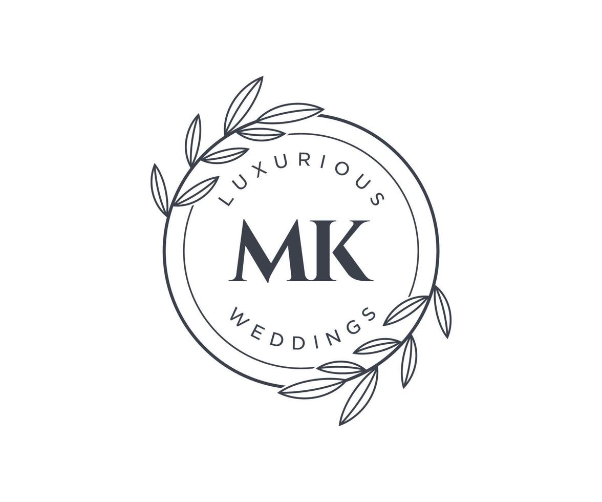 MK Initials letter Wedding monogram logos template, hand drawn modern minimalistic and floral templates for Invitation cards, Save the Date, elegant identity. vector