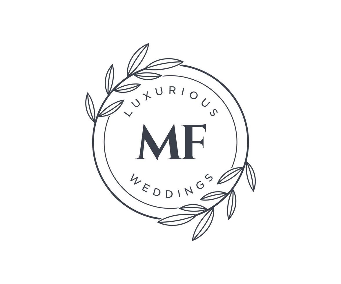 MF Initials letter Wedding monogram logos template, hand drawn modern minimalistic and floral templates for Invitation cards, Save the Date, elegant identity. vector
