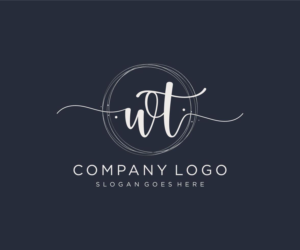 Initial WT feminine logo. Usable for Nature, Salon, Spa, Cosmetic and Beauty Logos. Flat Vector Logo Design Template Element.