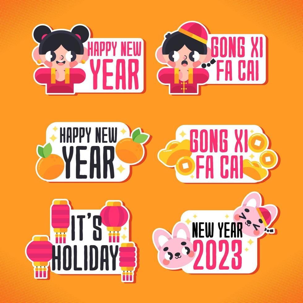 Chinese New Year Cartoon Sticker Set vector