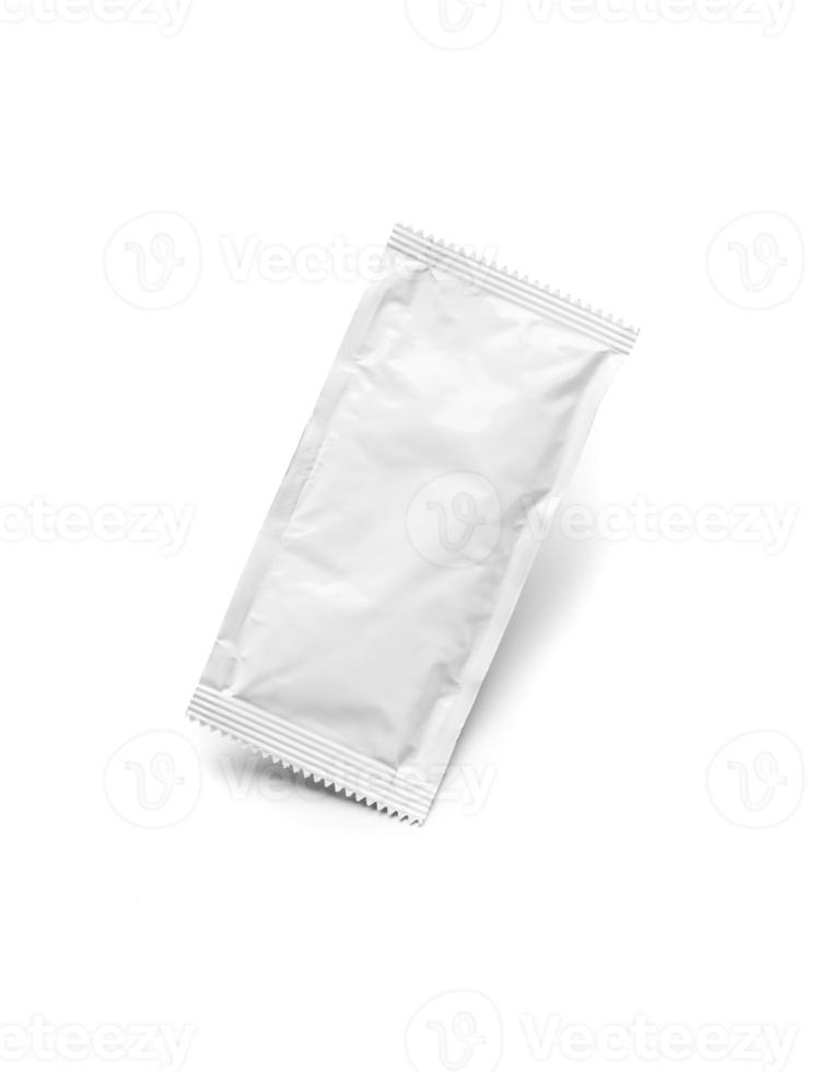 Blank White Condiment Packet Floating Isolated on White Background photo