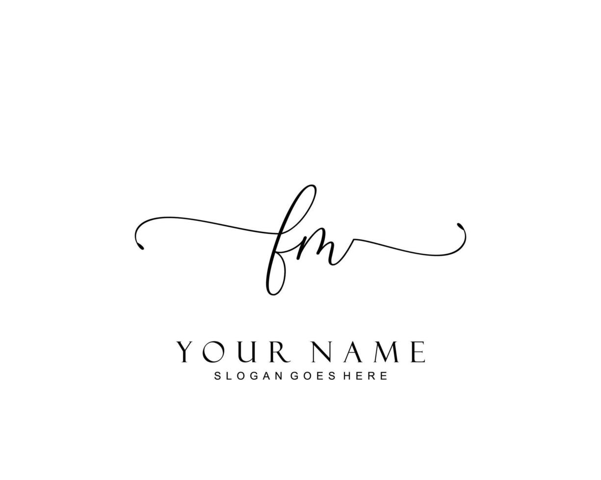 Initial FM beauty monogram and elegant logo design, handwriting logo of initial signature, wedding, fashion, floral and botanical with creative template. vector