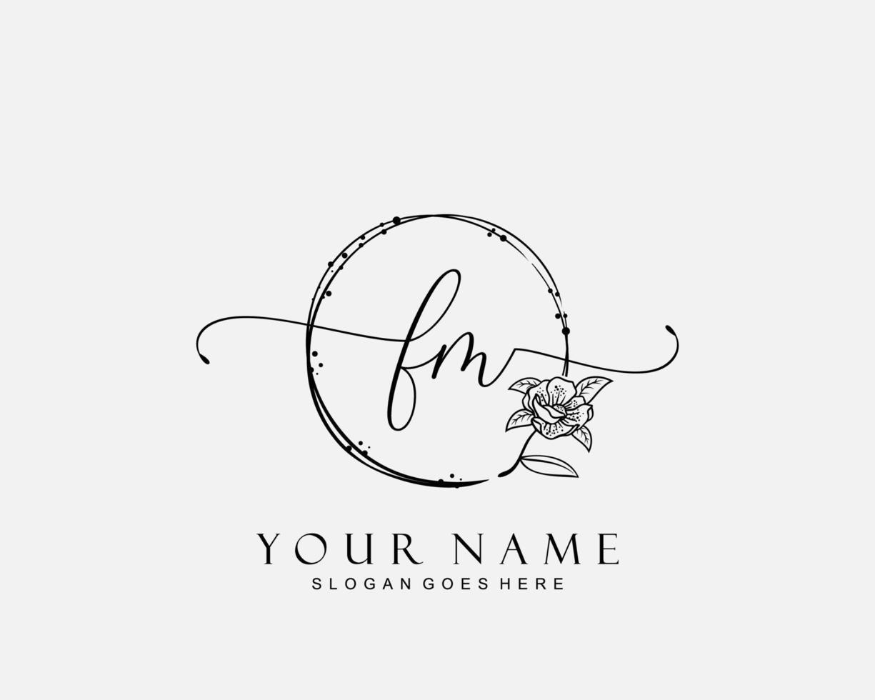 Initial FM beauty monogram and elegant logo design, handwriting logo of initial signature, wedding, fashion, floral and botanical with creative template. vector