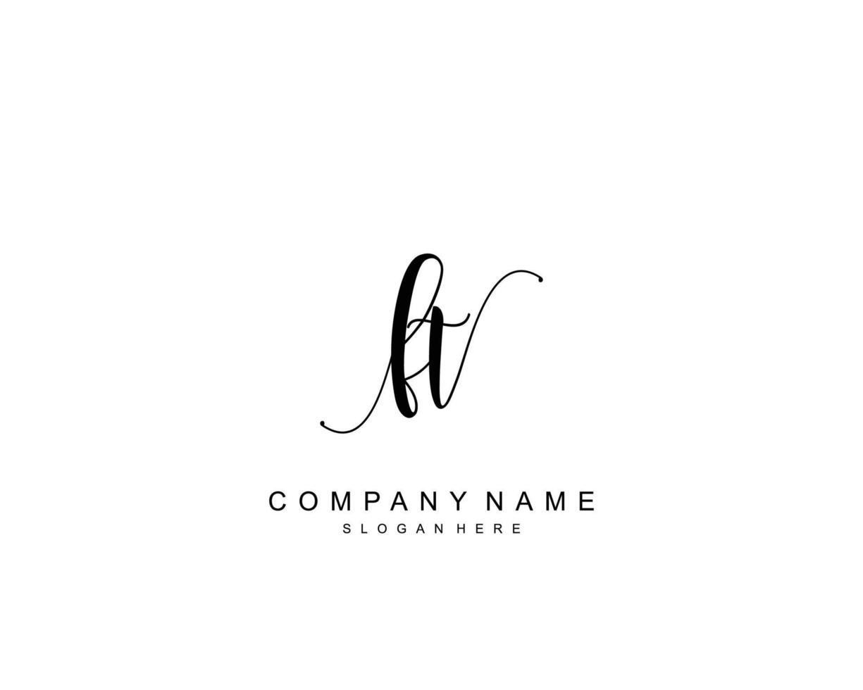 Initial FT beauty monogram and elegant logo design, handwriting logo of initial signature, wedding, fashion, floral and botanical with creative template. vector