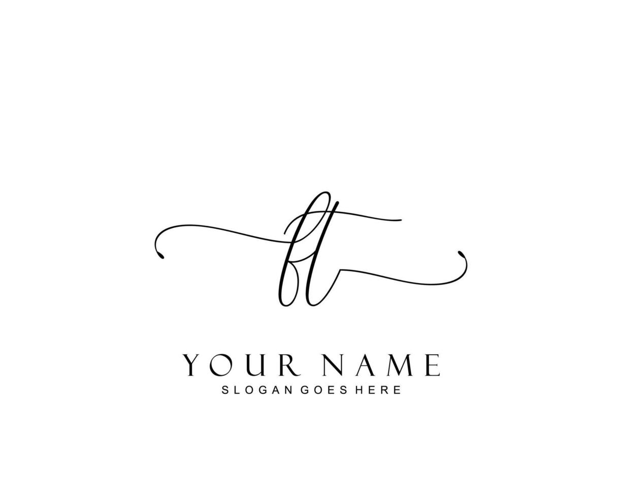 Initial FT beauty monogram and elegant logo design, handwriting logo of initial signature, wedding, fashion, floral and botanical with creative template. vector