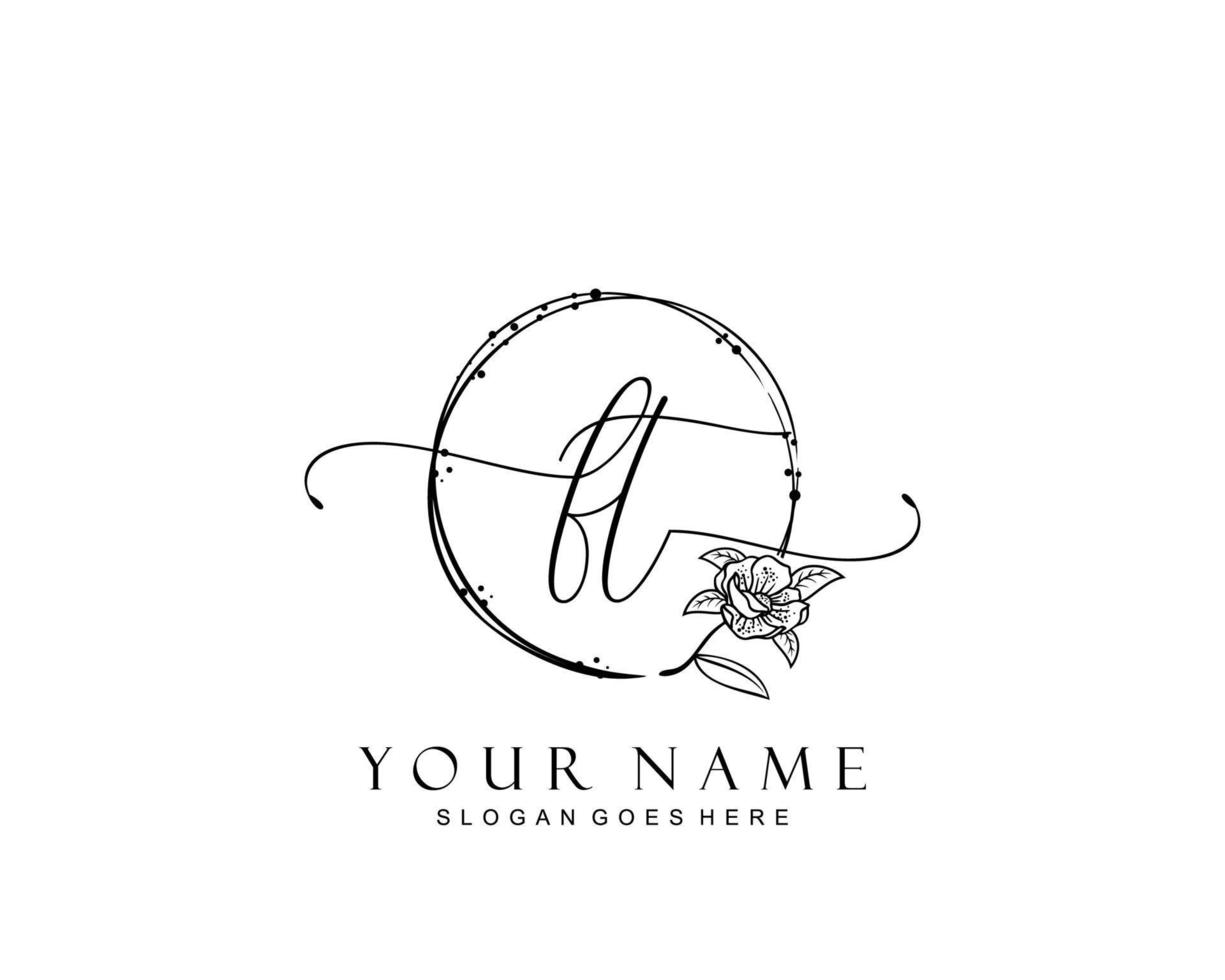Initial FT beauty monogram and elegant logo design, handwriting logo of initial signature, wedding, fashion, floral and botanical with creative template. vector