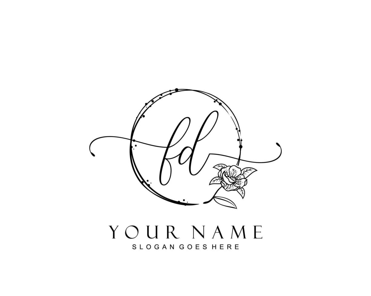 Initial FD beauty monogram and elegant logo design, handwriting logo of initial signature, wedding, fashion, floral and botanical with creative template. vector