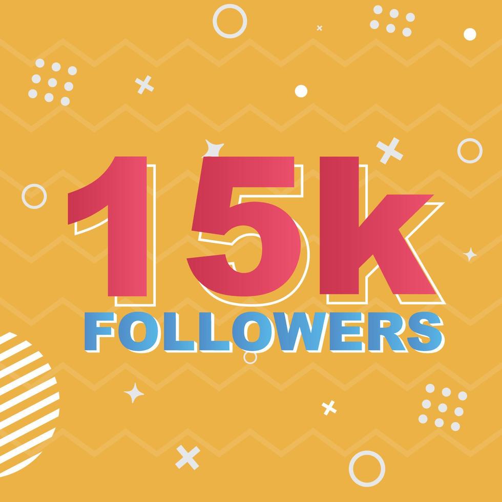 15k Followers Card Celebration Vector. 90000 Followers Congratulation Post Social Media Template. Modern colourful design. vector