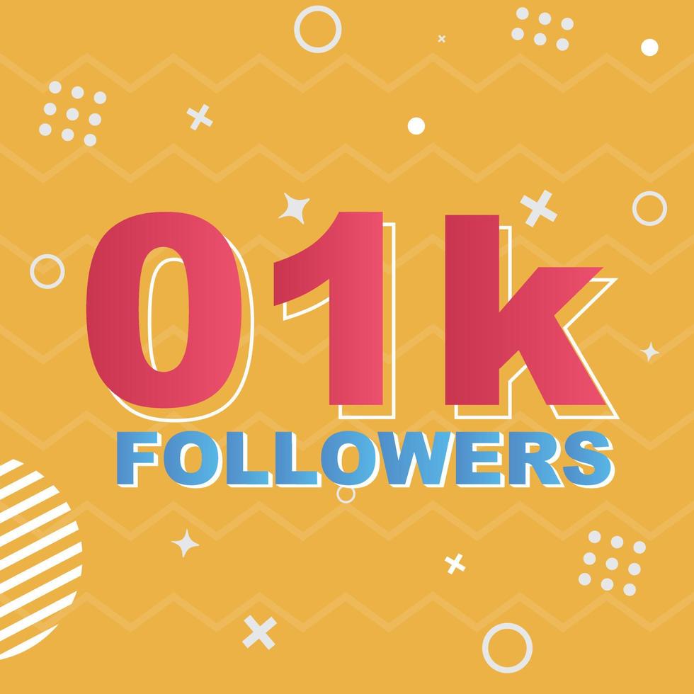 01k Followers Card Celebration Vector. 90000 Followers Congratulation Post Social Media Template. Modern colourful design. vector