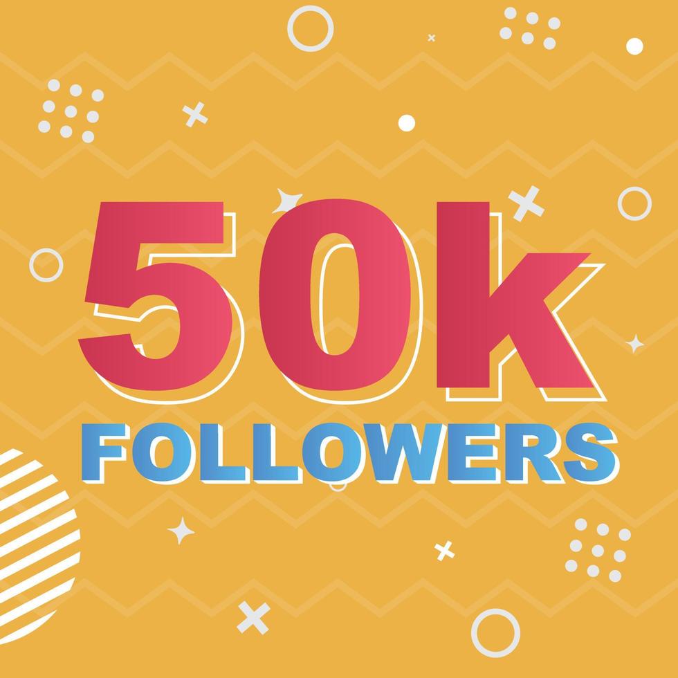 50k Followers Card Celebration Vector. 90000 Followers Congratulation Post Social Media Template. Modern colourful design. vector