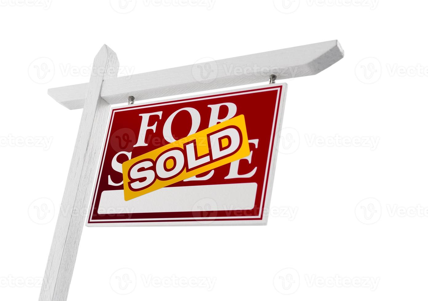 Red Sold For Sale Real Estate Sign on White photo