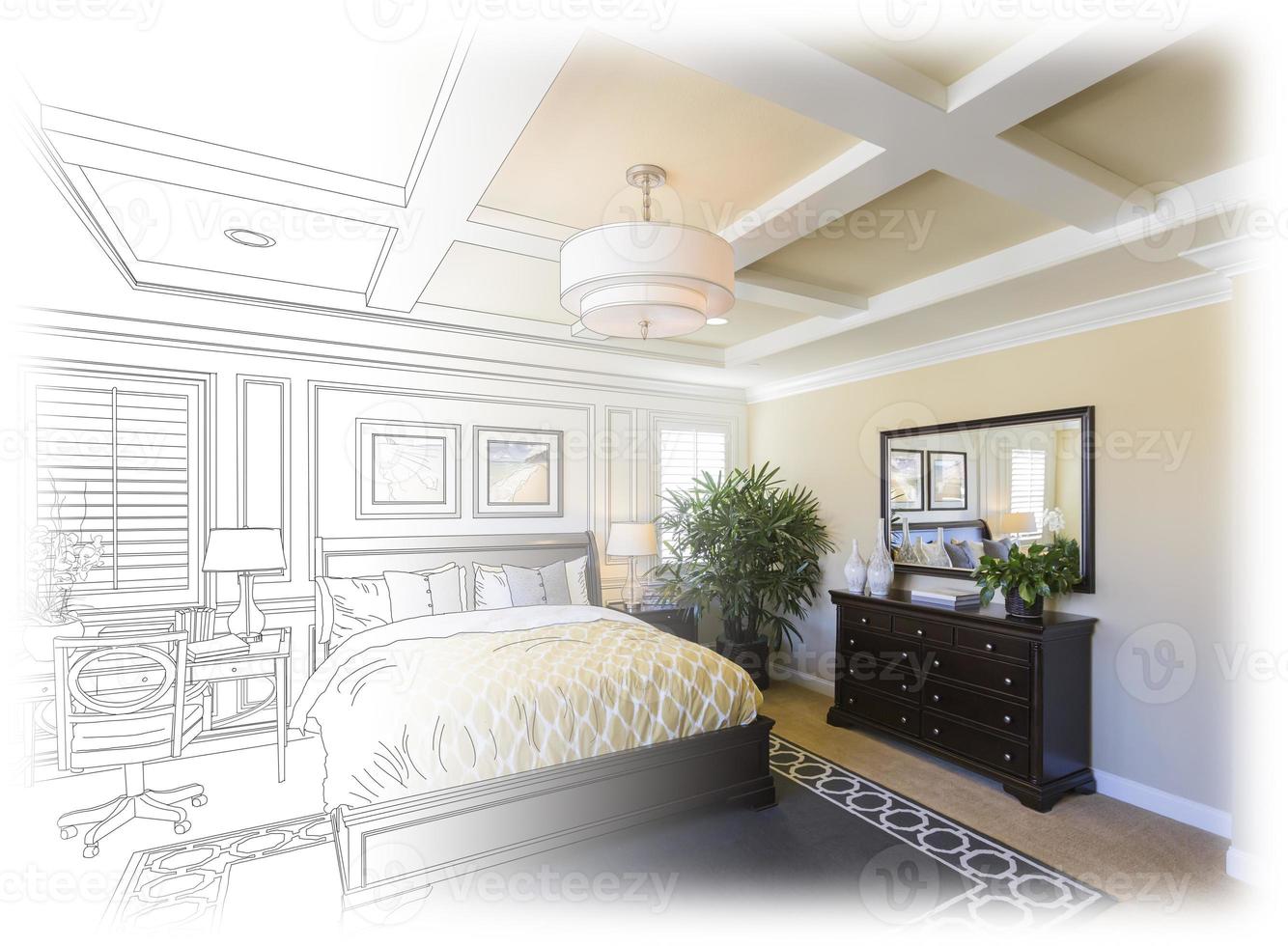 Custom Bedroom Drawing Gradation Into Photograph. photo