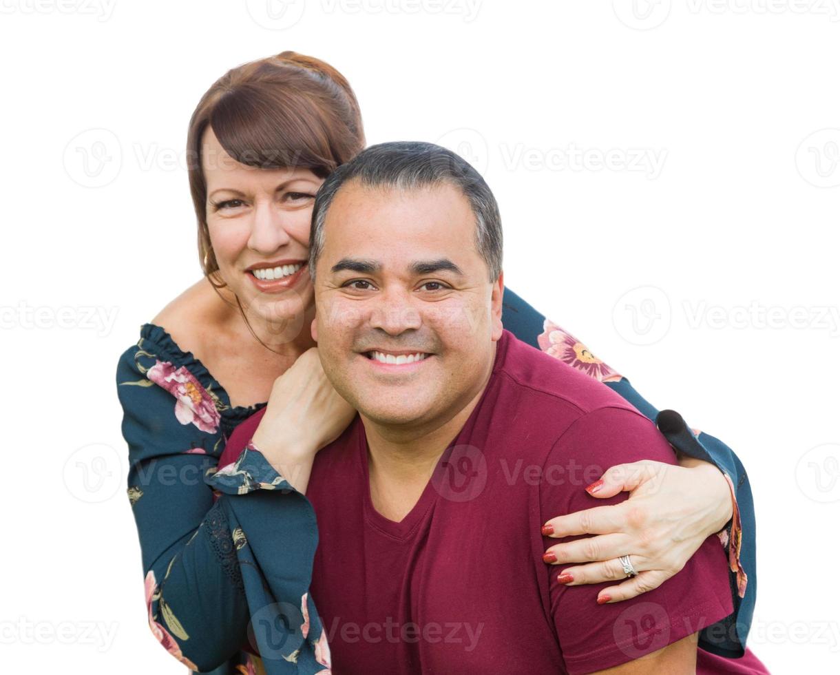 Happy Mixed Race Young Adult Couple Portrait Isolated on a White Background photo