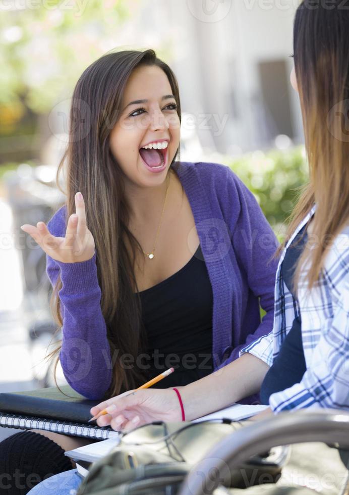 Expressive Young Mixed Race Female Sitting and Talking with Girlfriend photo