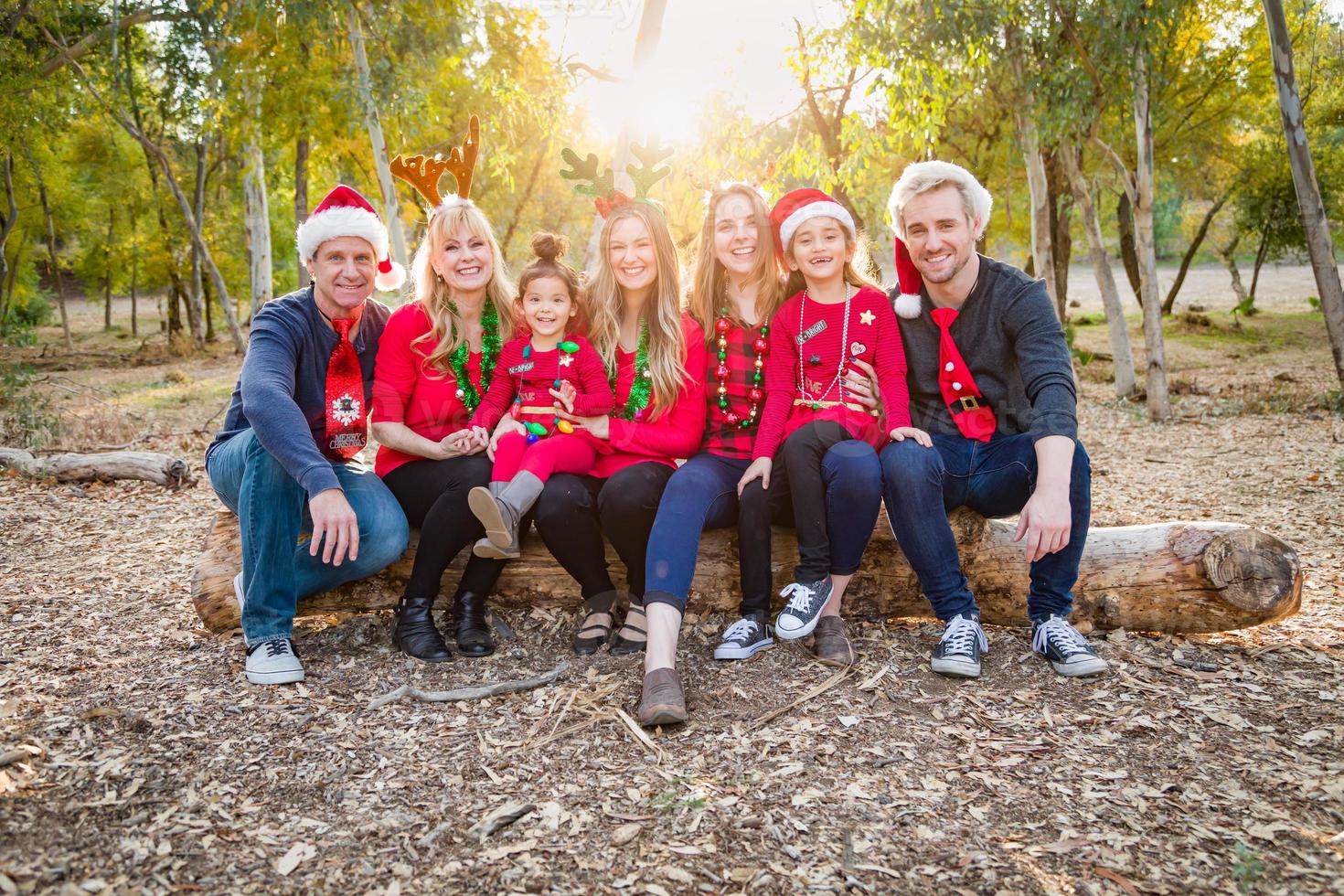 Christmas Themed Multiethnic Family Portrait Outdoors photo