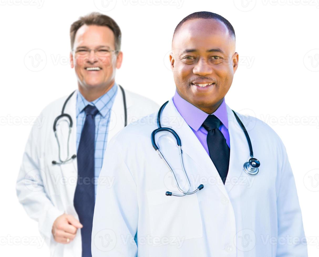 African American and Caucasian Male Doctors Isolated on White photo