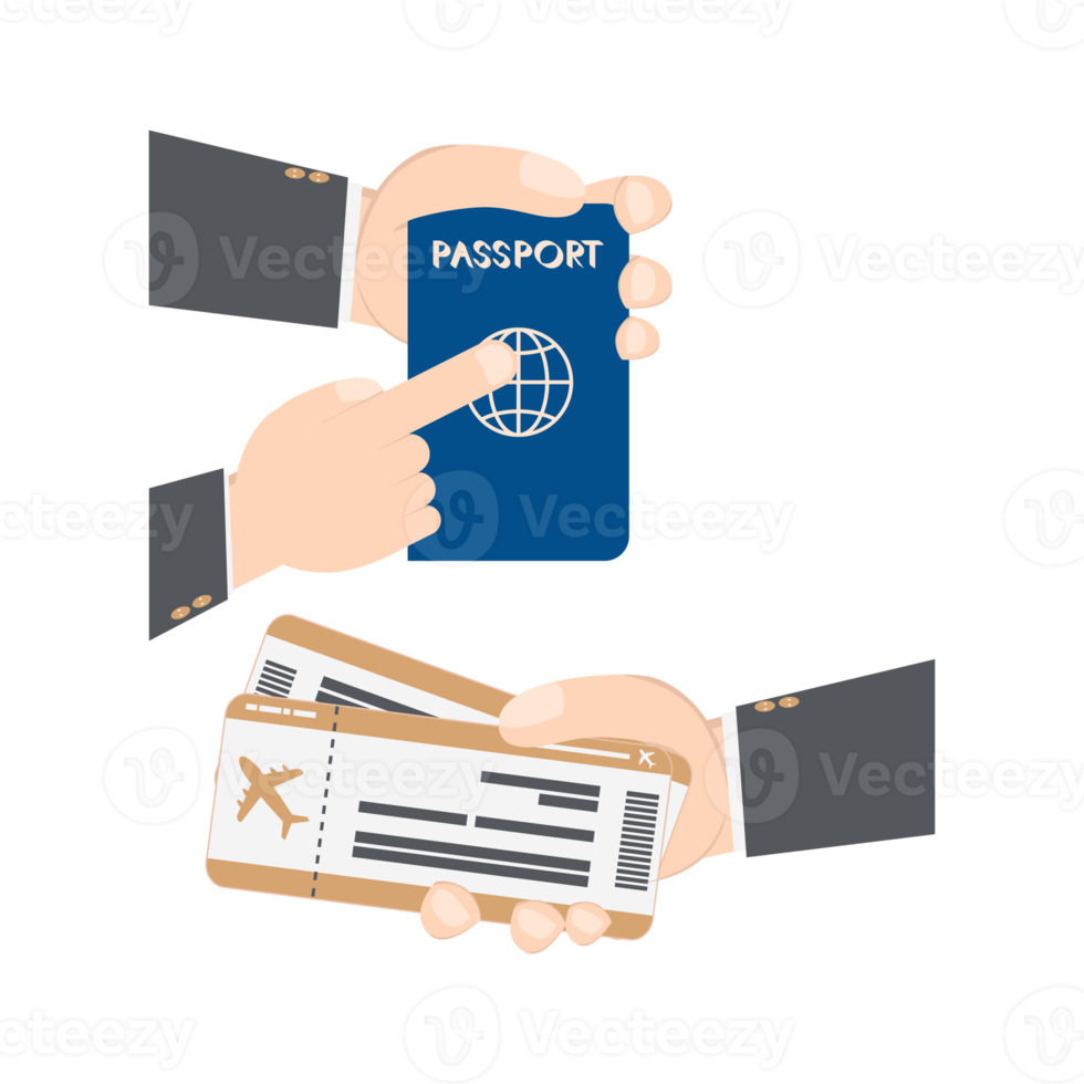 hand holding airplane ticket and passport png