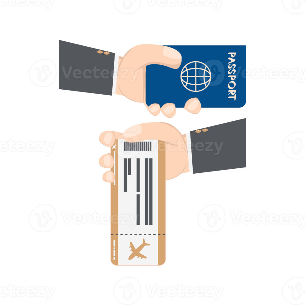 hand holding airplane ticket and passport png