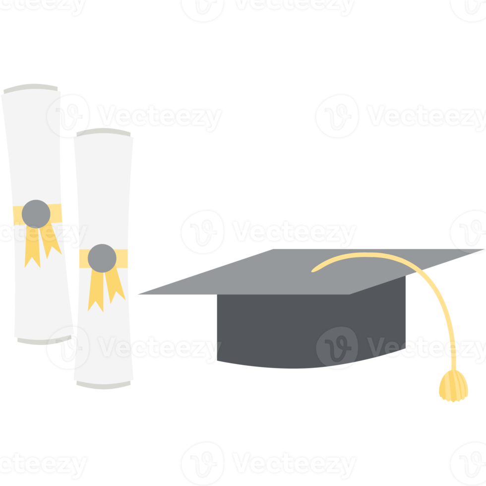 diploma uitreiking hoed met diploma certificaat rollen png