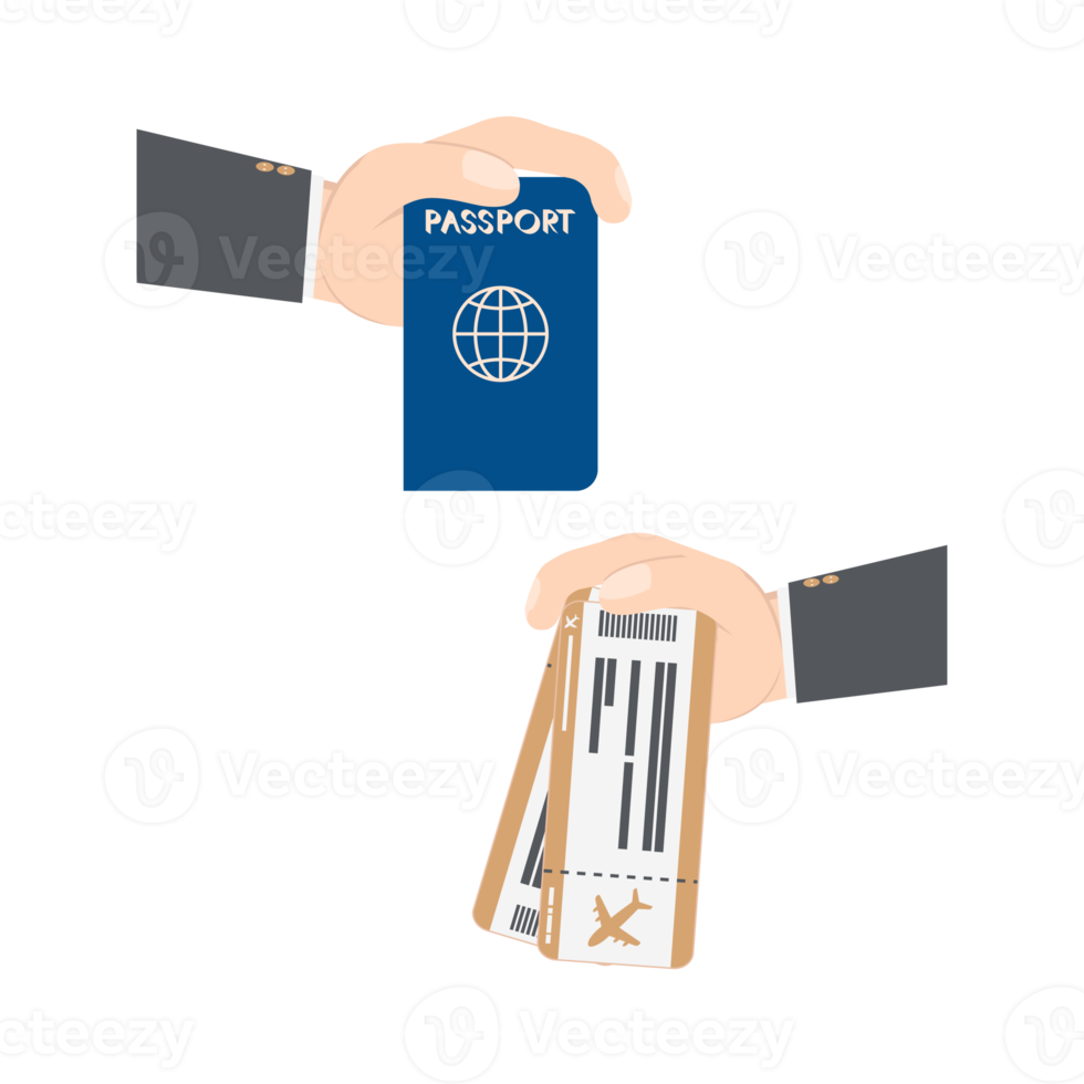 hand holding airplane ticket and passport png