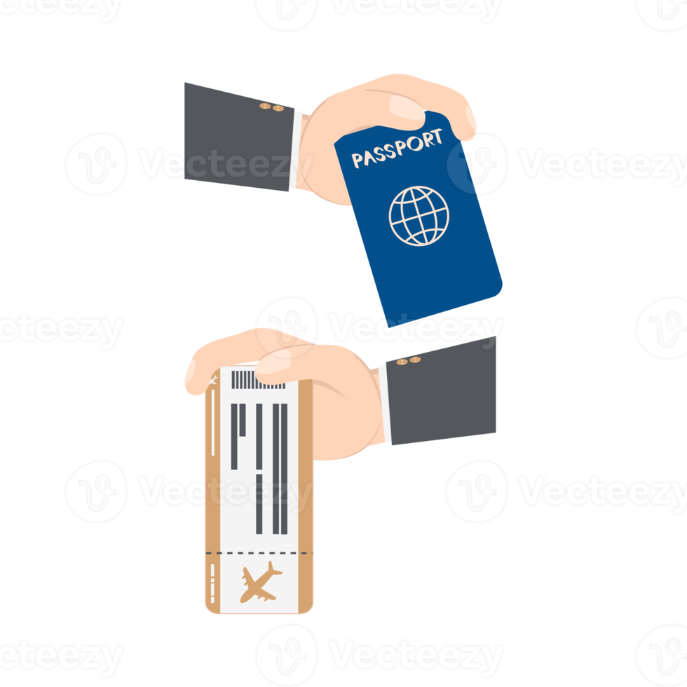 Hand mit Flugticket und Reisepass png