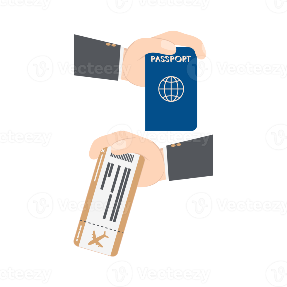 hand holding airplane ticket and passport png