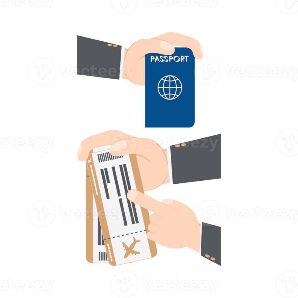 hand holding airplane ticket and passport png