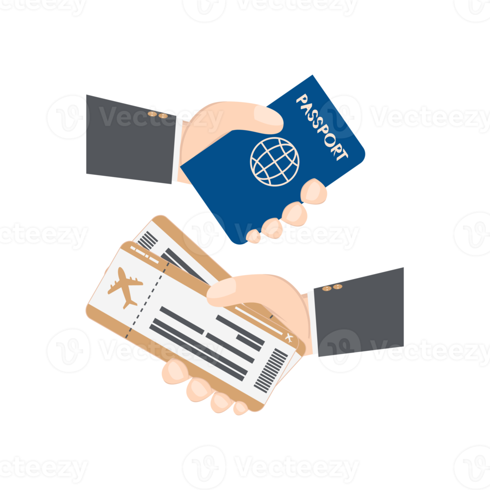 hand holding airplane ticket and passport png