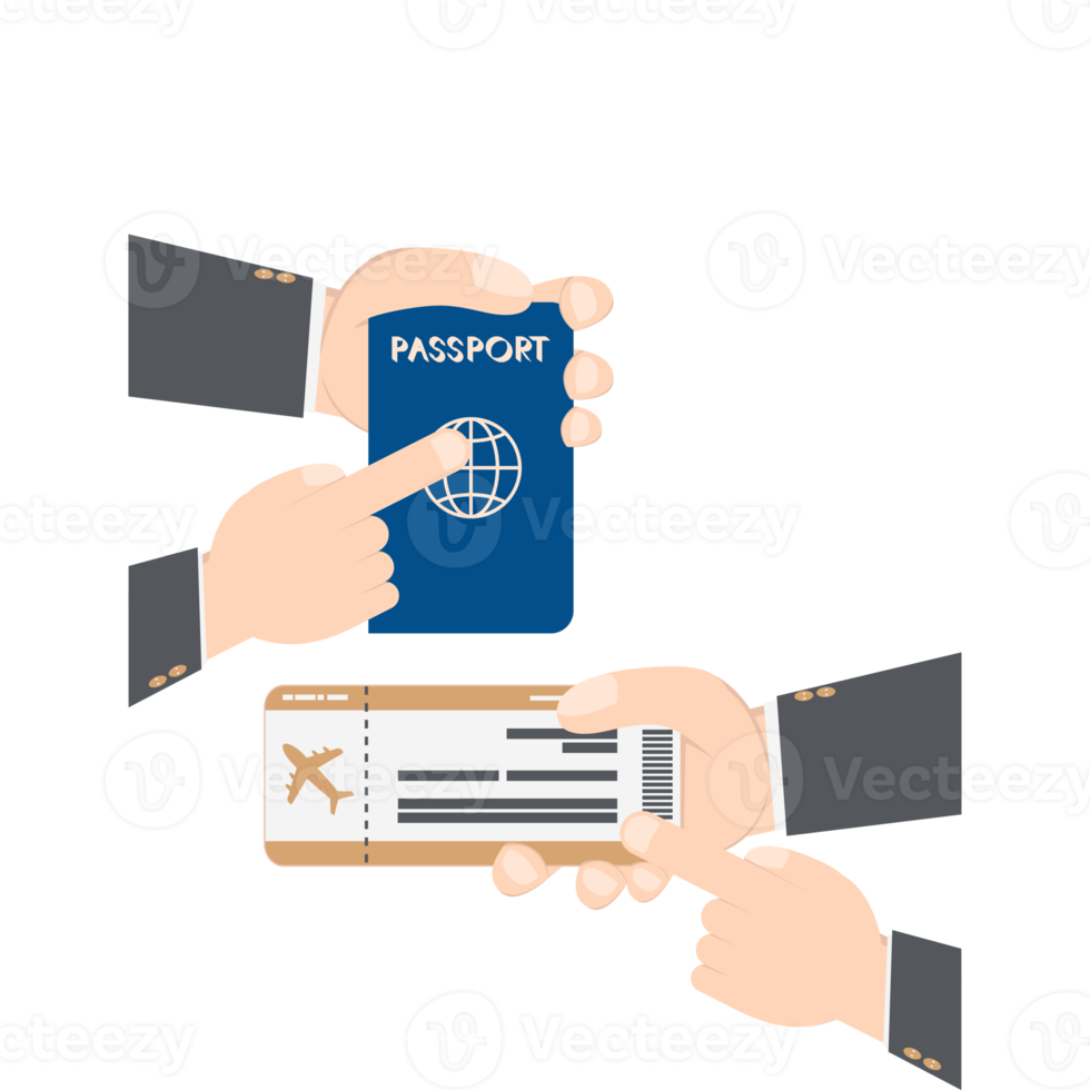 hand holding airplane ticket and passport png