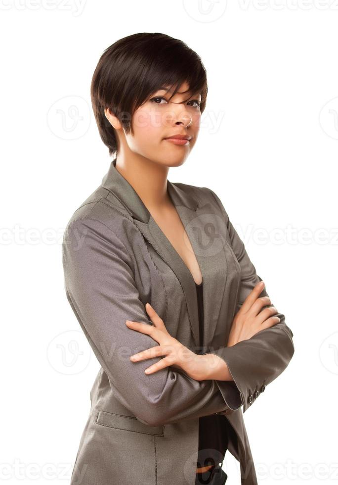 Pretty Mixed Race Young Adult Female on White photo