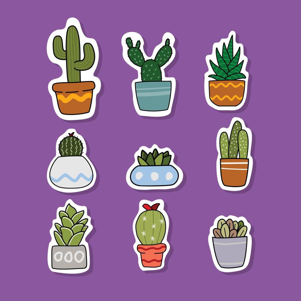 Cactus and Succulent Handdrawn Stickers vector