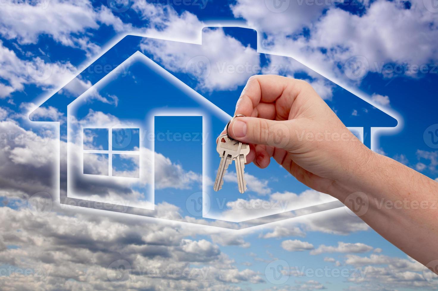 Handing Over Keys on Ghosted Home Icon, Clouds and Sky photo