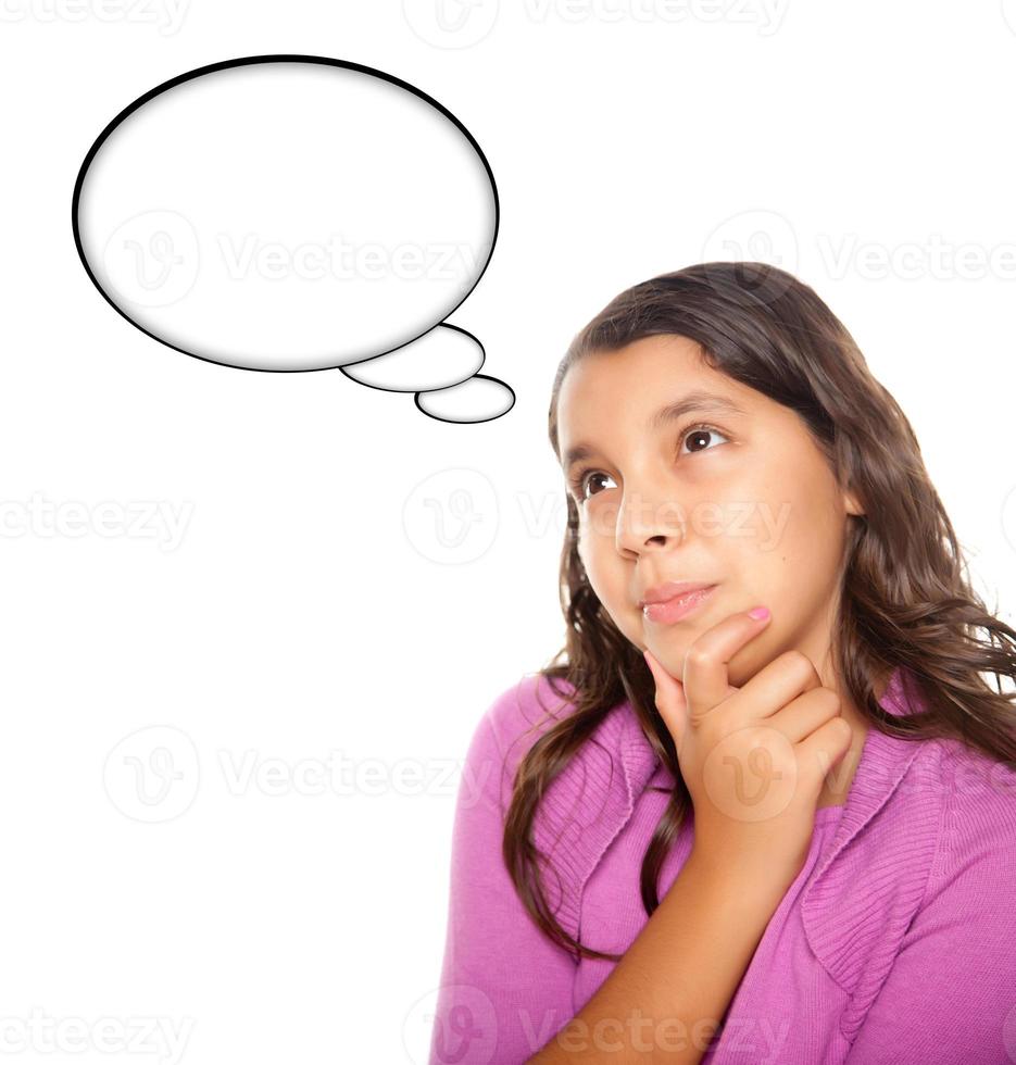 Hispanic Teen Aged Girl with Blank Thought Bubble photo