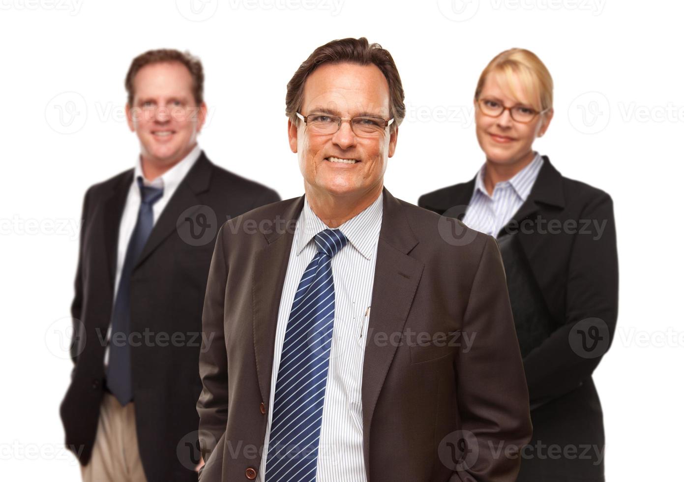 Businessman with Team Portrait on White photo