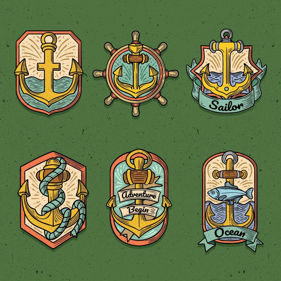 Vintage Anchors Badge Set vector