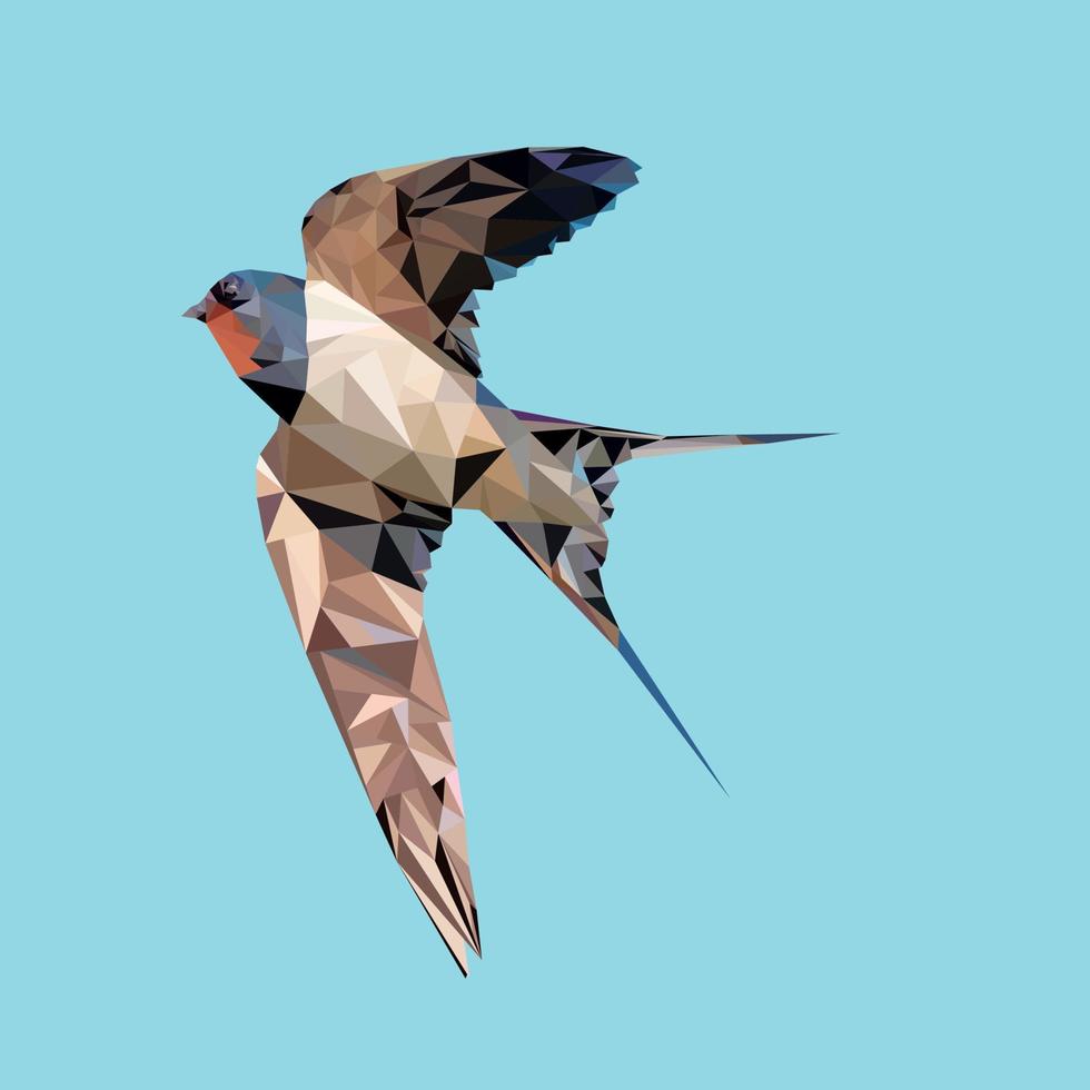 Flying swallow in low poly style vector